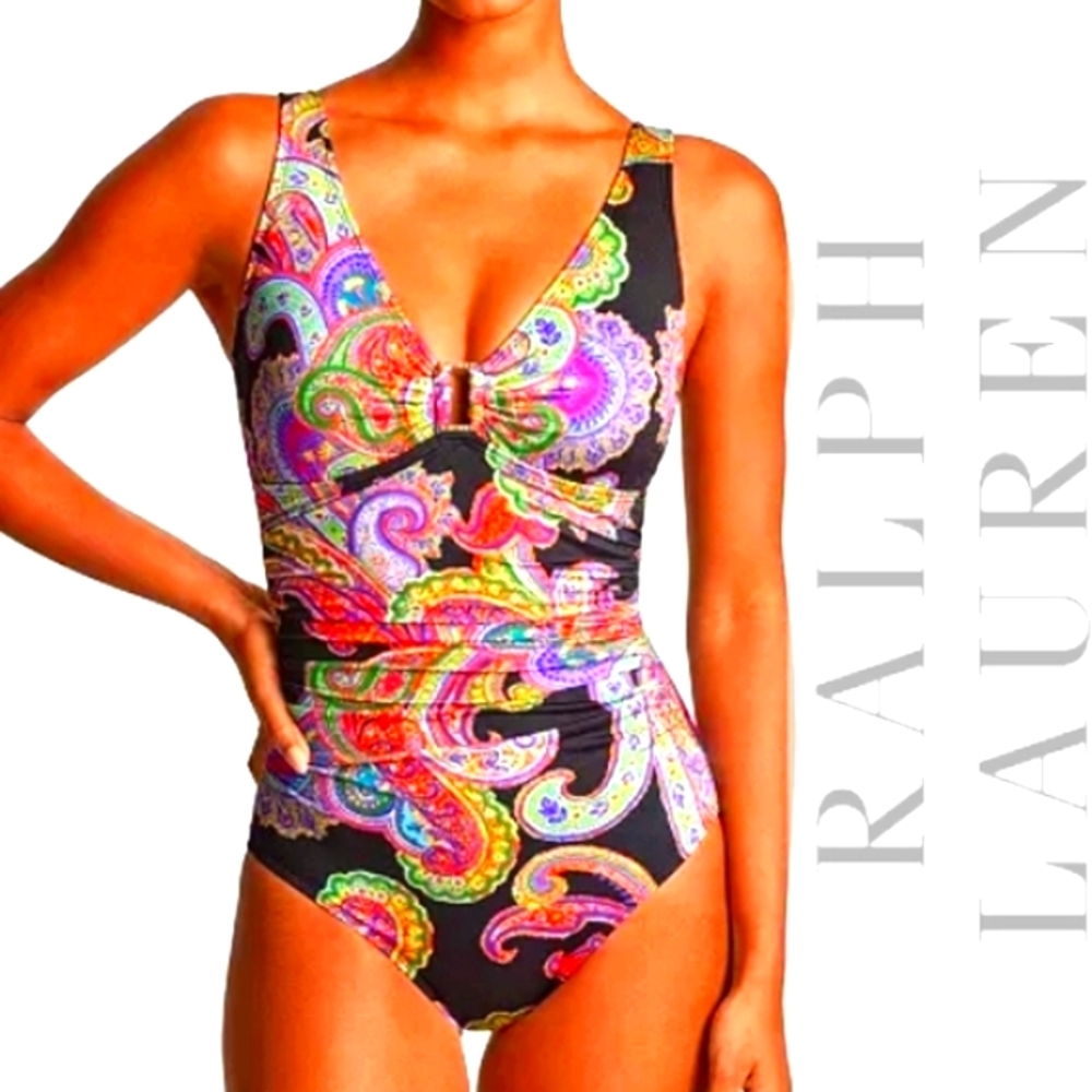Ralph Lauren Women's Paisley Swimsuit - Black and Multicolor